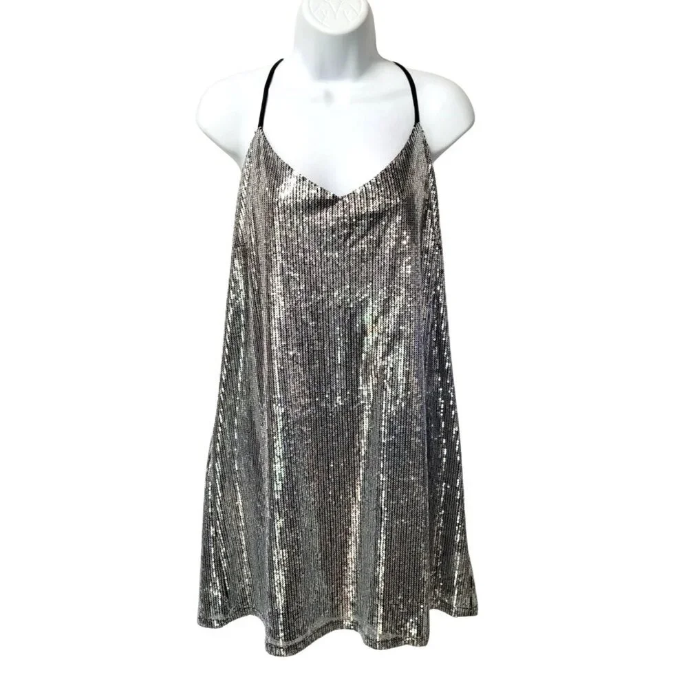 Wild Fable Sequin sleeveless mini party dress L Bling Sparkly Swiftie Y2K - Picture 1 of 12